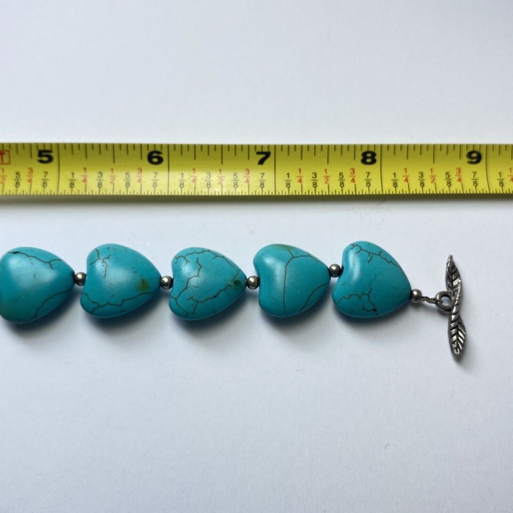 10 Heart Shaped Turquoise Dyed Howlite Beaded Bracelet Silver Tone Spacer Beads - Picture 8 of 8